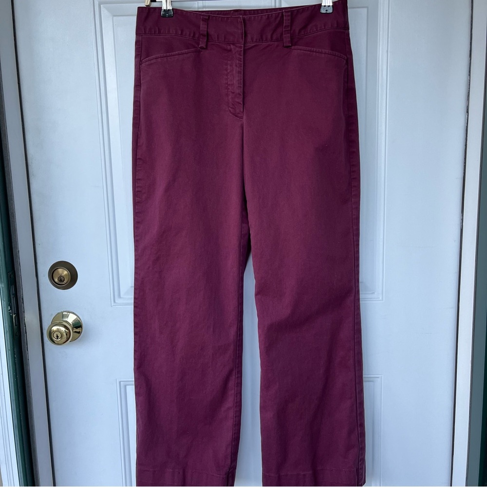 •Lands’ End•  Wide Leg Mid Rise Burgundy Twill Pants - Size 8